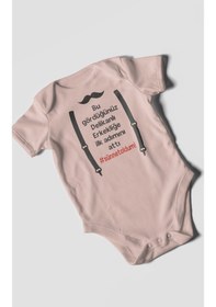 Resim Erkekliğe İlk Adım Baskılı Bebek Zıbını Çıtçıtlı Body %100 Pamuk Kısa Kol Pastel Pembe 