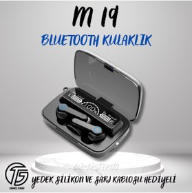 Resim GÜMÜŞTEKNO M19 TWS Bluetooth Kulaklık Mikrofonlu Powerbank Özellikli Yüksek Ses IPhone14 Uyumlu 