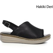 Resim GÖNDERİ(R) Kadın / Kız Siyah Dolgu Topuk Hakiki Deri Comfort Sandalet 