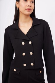 Resim Styleboom X Peraluna KATHY BLAZER Çelik Örgü Crop Kruvaze Blazer Kadın Triko Ceket - Siyah - Siyah / M 
