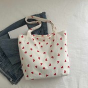 Resim 1 Adet Kadınlar İçin Beyaz Kırmızı Kalp Desenli Tote Çanta - Dayanıklı Polyester Büyük Kapasiteli Fermuarlı Omuz Çantası, İş, Seyahat, Günlük Kullanım için Şık ve Sevimli Kalpli Korduroy Dokulu Büyük Boy Çanta 