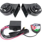 Resim 12v 10 Ses Su Geçirmez Müzikal Elektronik Hava Kornası Yedek Takımı Kontrolör Regülatör Monitör Salyangoz Trompetleri Elektrikli Siren Alarmı 