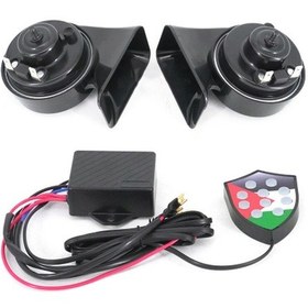 Resim 12v 10 Ses Su Geçirmez Müzikal Elektronik Hava Kornası Yedek Takımı Kontrolör Regülatör Monitör Salyangoz Trompetleri Elektrikli Siren Alarmı 