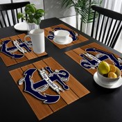 Resim 2/4/6'li Set, Çapa Desenli ve Ahşap Damarlı Zemin Tasarımlı Deniz Temalı Masa Örtüleri, Ev ve Tatil Etkinlikleri İçin Uygun Isıya Dayanıklı 30.48x45.72 cm 