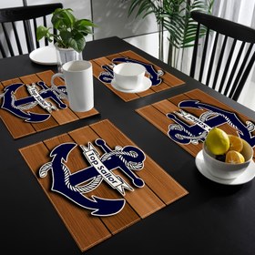 Resim 2/4/6'li Set, Çapa Desenli ve Ahşap Damarlı Zemin Tasarımlı Deniz Temalı Masa Örtüleri, Ev ve Tatil Etkinlikleri İçin Uygun Isıya Dayanıklı 30.48x45.72 cm 