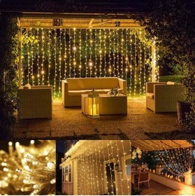 Resim Leyloş 3x2 Perde Led Sarı Işık Plastik Kancalı 