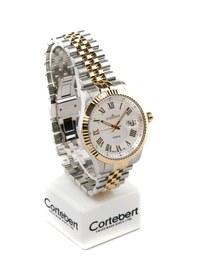 Resim İsviçre Cortebert Safir Cam Erkek Kol Saati Gold Gümüş 