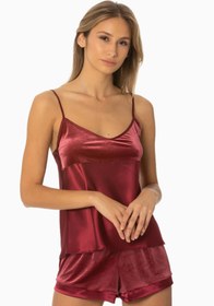Resim Pierre Cardin Kadife Saten Kadın Şort & Kombi Takım - 440 Bordo 