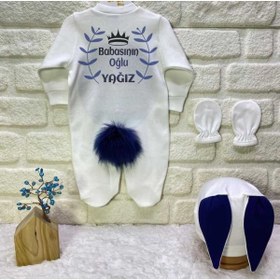 Resim BY TUNA DESİGN Yağız Isimli Erkek Bebek Beyaz Lacivert Hastane Çıkışı, Isme Özel Bebek Tulum Beyaz-lacivert 