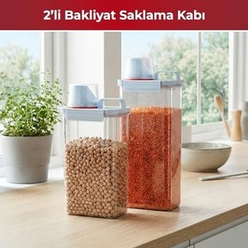 Resim Pikas 2'li Büyük Boy Saklama Kabı - Ölçekli Kapak, Sızdırmaz Erzak Bakliyat ve Deterjan İçin Çok Amaçlı Set 