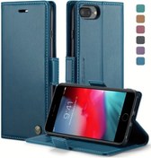 Resim Gaojunshop01 iPhone Uyumlu 7 Plus 8 Plus İçin Mavi Rfıd Deri Kılıf Kartlık Manyetik Ayaklı 