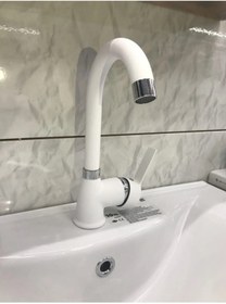 Resim VSA Beyaz Kısa Lavabo Bataryası Delta Banyo Sıcak Soğuk Su Girişli Musluk 