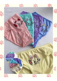 Resim Alya Underwear Kedi Baskılı Pamuklu Kız Çocuk Külot, Renkli Slip Külot Çok Renkli P61 