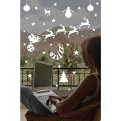 Resim Yılbaşı Happy New Year Sticker Çıkartma Süsü Yeni Yıl Süsü Parti Cam Süsü Noel Ağacı Kar Tanesi 2023 