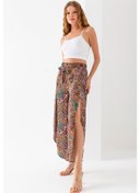 Resim Kadın Beli Lastikli İçi Şortlu Yırtmaçlı Şalvar Pantolon Hardal - F394 Hardal 