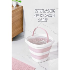 Resim 1175-1 Damla Katlanabilir Silikon Su Kovası 28X30CM Banyo Balkon Temizlik Kovası 10 Lt - Pudra 
