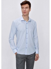 Resim MORVEN Erkek Buz Mavisi Basic Slim Fit Dar Kesim Gömlek Mavi 