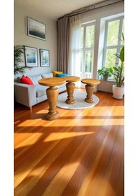 Resim Tik Ağacı Renk Ahşap Mantar Sehpa 3 Lü Set Doğal Zigon Fiskos Takımı Kahverengi 