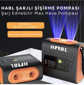 Resim Habl Şarjlı Dijital Şişirme Pompası Çadır/paddle Board/şişme Yatak Vb 22psı 1.5 Bar Siyah Turuncu 