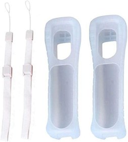 Resim Wii Remote için Bilek Kayışı ile 2 x Silikon Kılıf Kapak (Beyaz) 