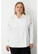 Resim Moda İlgi Kadın Büyük Beden Nakış Detaylı Oversize Gömlek 0041 Ekru Ekru 