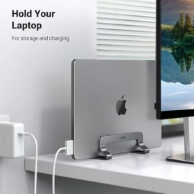 Resim TeknoKapsül Dikey Bilgisayar Standı, Çift Yuvalı Ayarlanabilir Alüminyum Laptop Standı, Macbook Air/pro, Window 
