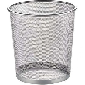 Resim Yuvarlak Gri Ofis Çöp Kovası, Paslanmaz Çelik, Şık ve Pratik Tasarım 