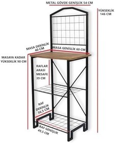 Resim DEKORATİF METAL KAHVE KÖŞESİ ÇOK AMAÇLI DOLAP ÇAM AHŞAP TABLALI DAR MUTFAK BANGOSU BAR MASA 