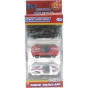 Resim Die Cast Metal 3'lü Yarış Arabaları Siyah Araçlı 