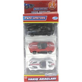 Resim Die Cast Metal 3'lü Yarış Arabaları Siyah Araçlı 