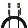Resim Bix T2IN1C 240W LED Fener ve Alevsiz Çakmak Fonksiyonlu Type-C to Type-C 1.2 M Siyah Şarj ve Data Kablosu 
