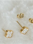 Resim Rednose Dört Yapraklı Yonca Gold Beyaz Taşlı Çelik Küpe 0.6 CM 