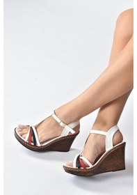 Resim Fox Shoes Beyaz/Kırmızı/Laci Dolgu Topuklu Kadın Ayakkabı K674041 