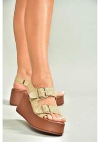 Resim Fox Shoes U946418517 Bej Hasır Dolgu Topuklu Kadın Ayakkabı Bej-hasır 