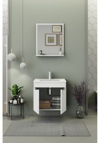 Resim Biani Fix Arya 65 Cm Banyo Dolabı,Seramik Lavabolu, Aynalı,Lavabo Dahil,Mdf,Mat Beyaz 