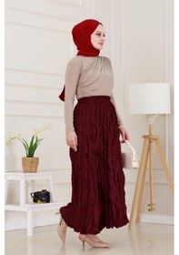 Resim Sevitli Beli Lastikli Kraş Etek-bordo-4974 Bordo 