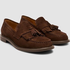 Resim %100 Hakiki Süet Deri Kahverengi Püsküllü Loafer Ayakkabı Kahverengi 