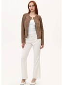 Resim Kahve Kadın Deri Ceket (Çift Taraflı) 