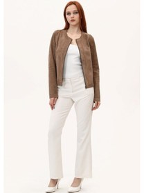 Resim Kahve Kadın Deri Ceket (Çift Taraflı) 