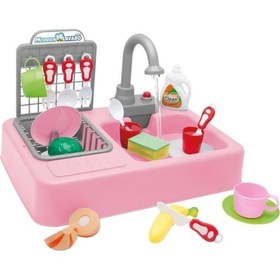 Resim Kayyum Oyuncak Modern Mutfak Lavabo Seti Pilli Sulu Çeşmeli Oyuncak 