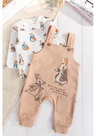Resim Babymod Tavşan Fiğürlü 2'li Erkek Bebek Salopet Tulum Bej 