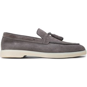 Resim Deery Erkek Hakiki Süet Gri Püsküllü Loafer - 02027mgrıc01 