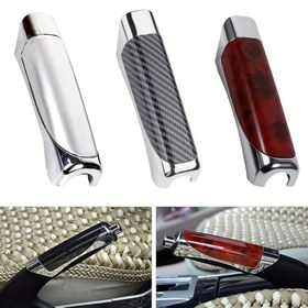 Resim Araba El Freni Kılıfı - ABS Plastik Karbon Fiber & Ahşap Desenli, Kaymaz Tutuş, Çoğu Araç İçin Kolay Montaj, Şık İç Aksesuar, Dayanıklı Yapı 