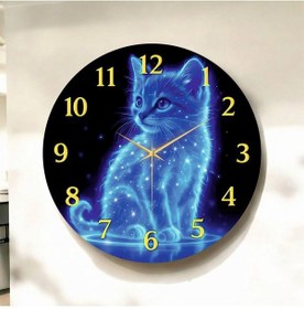 Resim Renkli Baskı Kedi Dijital Desenli Sayılı Hediyelik Ahşap Sessiz Duvar Saati 50cm ÇOk Renkli 