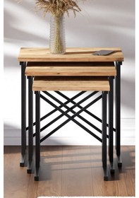 Resim Ceramical Metal Ayaklı X Zigon Sehpa Atlantik Çam 