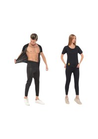 Resim Incelme Terleten Termal Takım Fermuarlı Ve Tayt Terleme Kıyafeti Termal Sauna Kıyafeti Siyah 