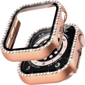 Resim Apple Watch 44mm Ekran Koruyuculu Tek Sıra Kenar Taşlı Sert PC Kasa Koruyucu 