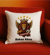 Resim Bk Gift Kişiye Özel Sarı Kırmızı 5 Yıldız Aslan Taraftar Tasarımlı Beyaz Kırlent Yastık-5, Taraftar Hediyesi, Doğum Günü Hediyesi, Arkadaşa Hediye Kob 