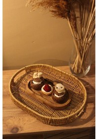 Resim Hasır Rattan Sunum Tepsi Orta Boy Organizer Oval Diğer 