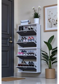 Resim Eliusta Berrak Antrasit 8 Bölmeli Ayakkabılık 72 Cm Genişlikte Duvara Monte 72x156x26 Cm Ayakkabılık Antrasit 